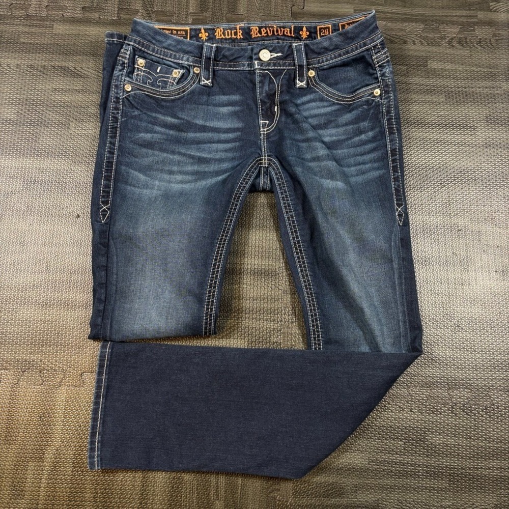 Rock Revival Jeans Womens 29 (fits 30x32) Blue Jessica Straight Faded Low Rise